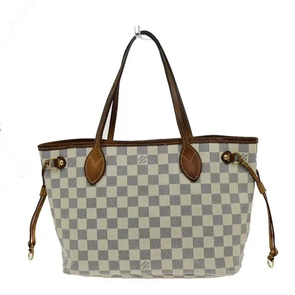 LOUIS VUITTON Neverfull PM Shoulder Tote Bag Damier Azur Leather N51110
